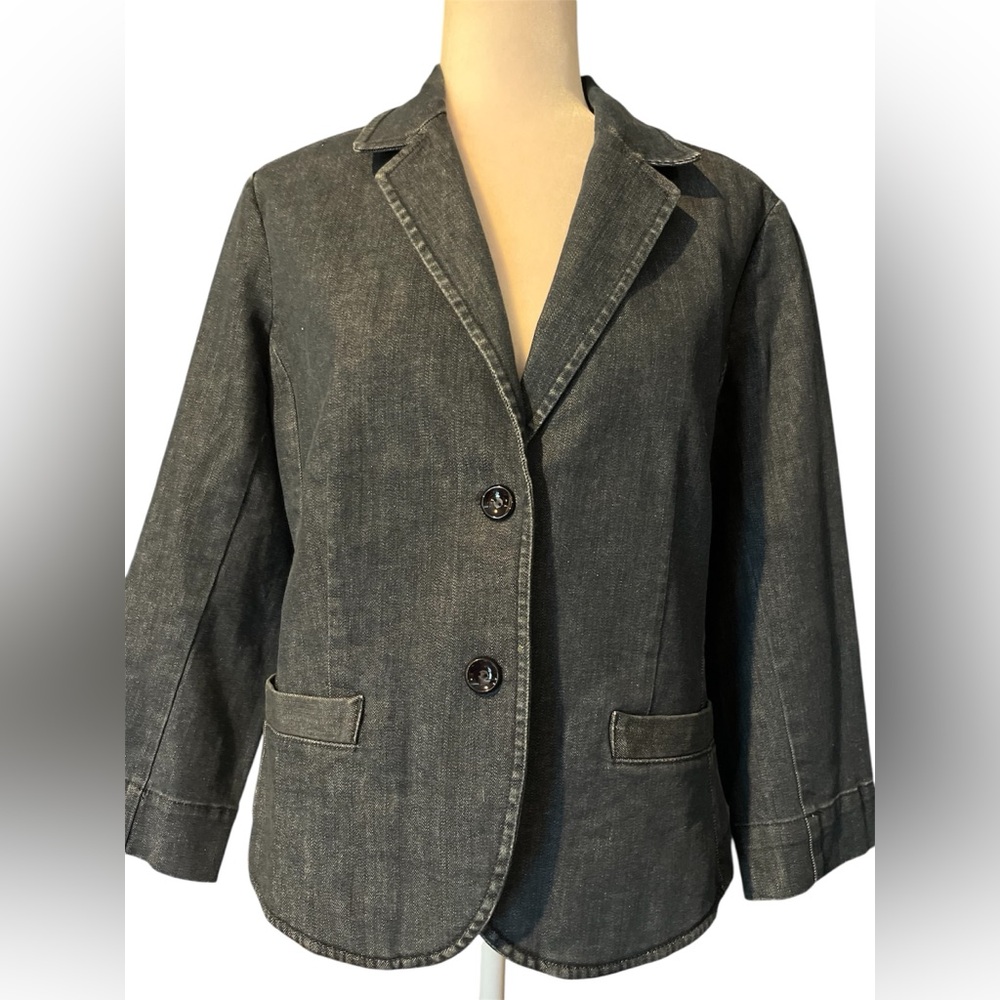 Talbots Vintage Dark Denim Women's Aberdeen Blazer Cotton Spandex 3/4 Sleeves 10 - Picture 3 of 16